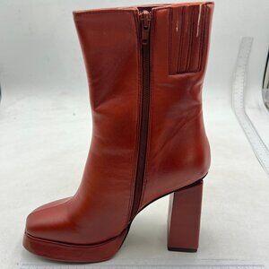 Brown Women Platform Closed Toe Chelsea Ankle Boots Chunky High Heels Short Boot